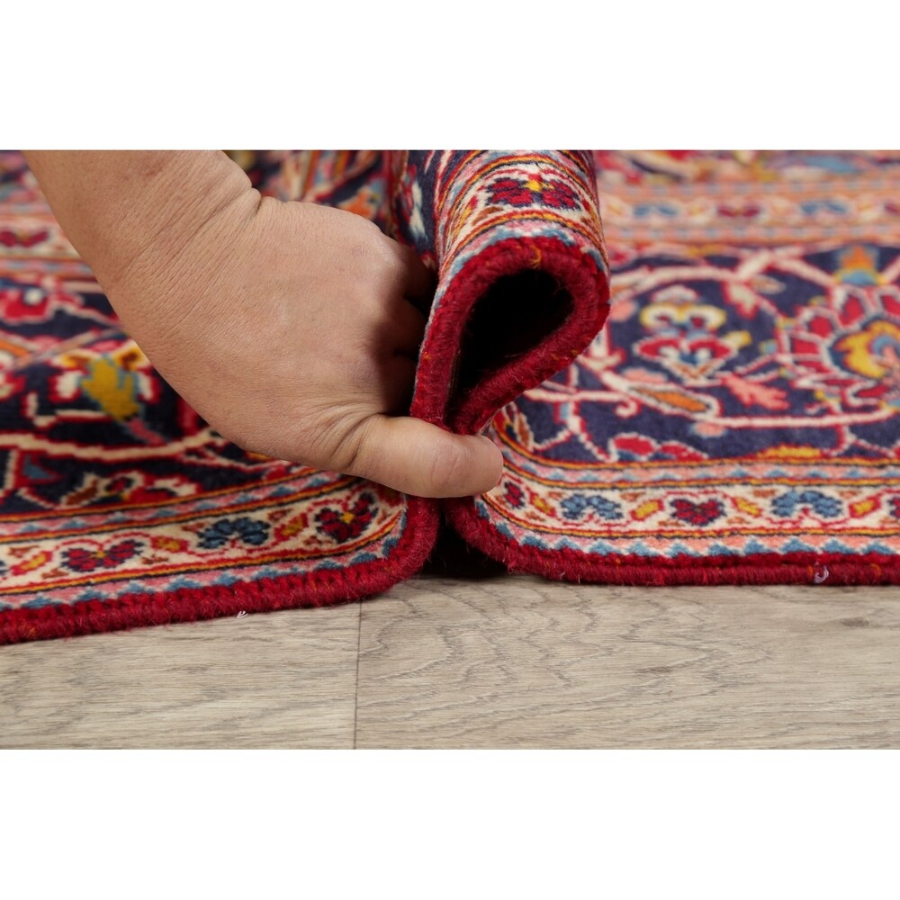 Floral Red/Navy Kashan Persian Area Rug Handmade Traditional Carpet - 6'5" x 9'10"