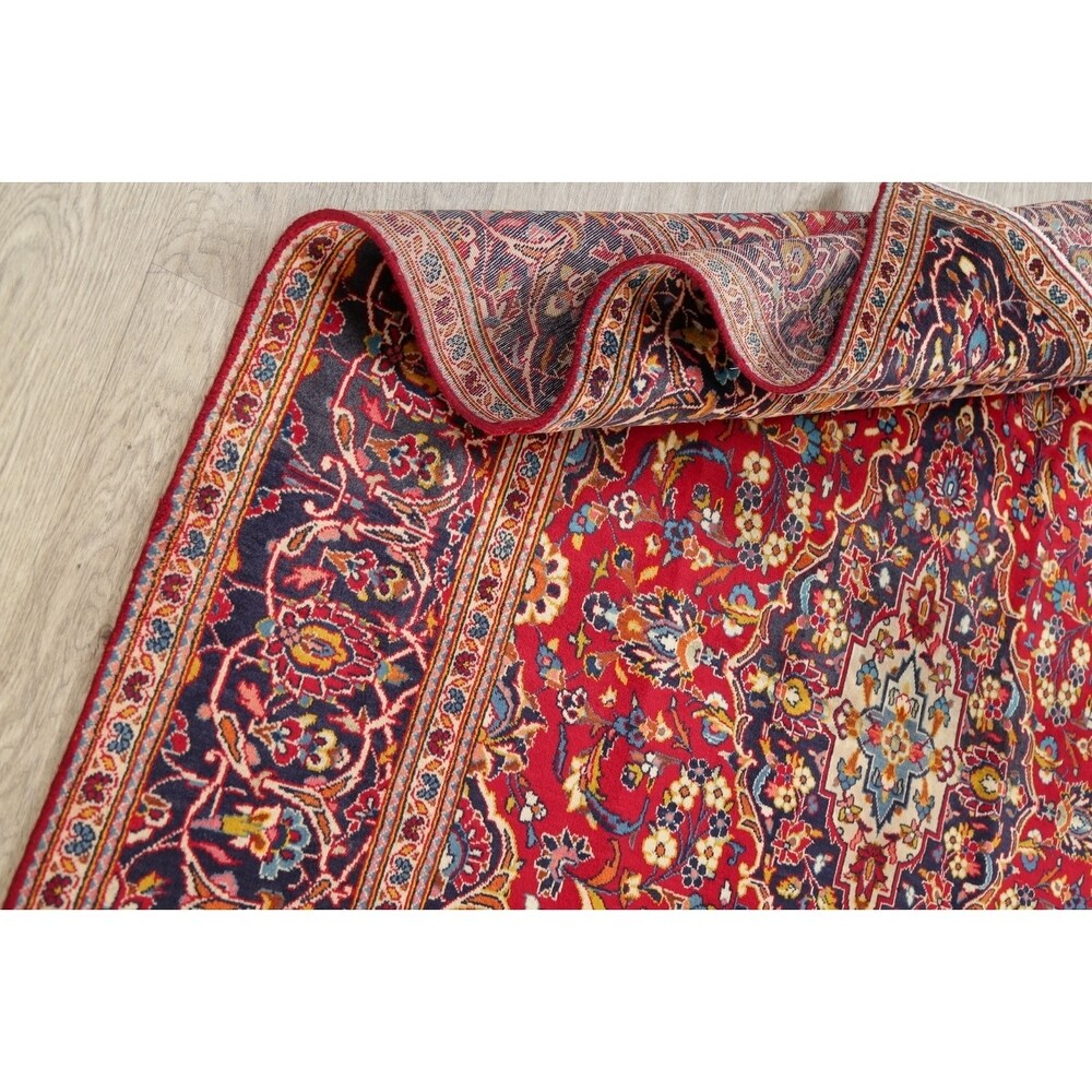 Floral Red/Navy Kashan Persian Area Rug Handmade Traditional Carpet - 6'5" x 9'10"