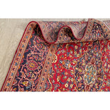 Floral Red/Navy Kashan Persian Area Rug Handmade Traditional Carpet - 6'5" x 9'10"