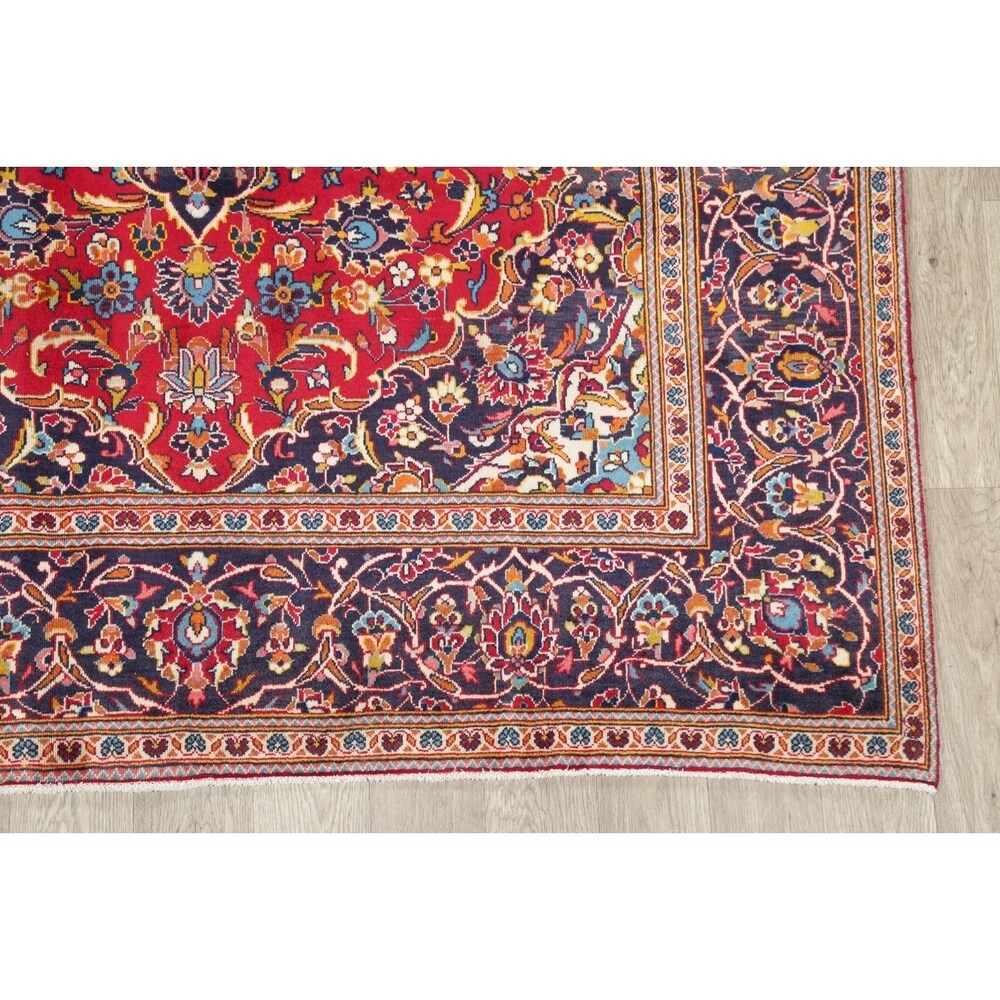 Floral Red/Navy Kashan Persian Area Rug Handmade Traditional Carpet - 6'5" x 9'10"