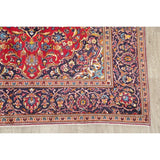 Floral Red/Navy Kashan Persian Area Rug Handmade Traditional Carpet - 6'5" x 9'10"