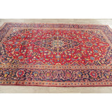 Floral Red/Navy Kashan Persian Area Rug Handmade Traditional Carpet - 6'5" x 9'10"