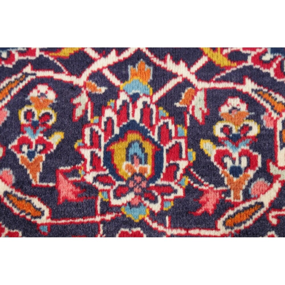 Floral Red/Navy Kashan Persian Area Rug Handmade Traditional Carpet - 6'5" x 9'10"