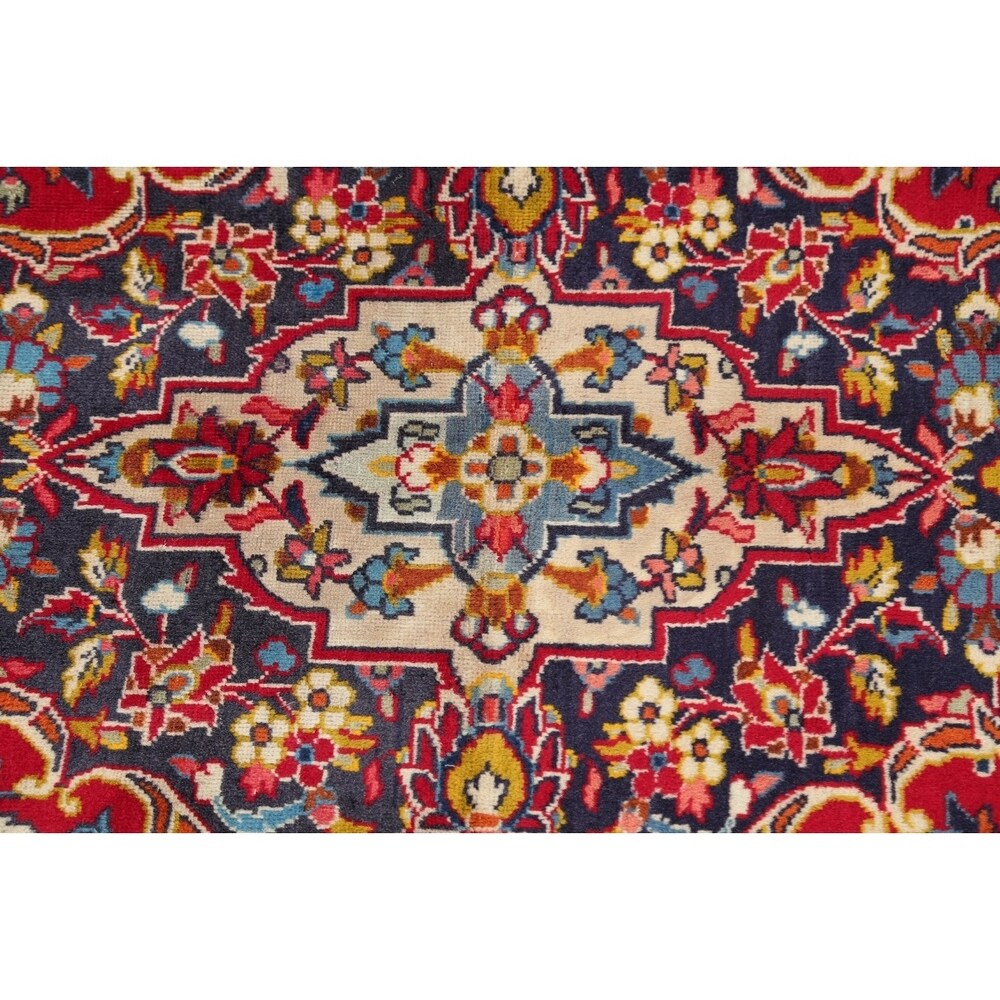 Floral Red/Navy Kashan Persian Area Rug Handmade Traditional Carpet - 6'5" x 9'10"