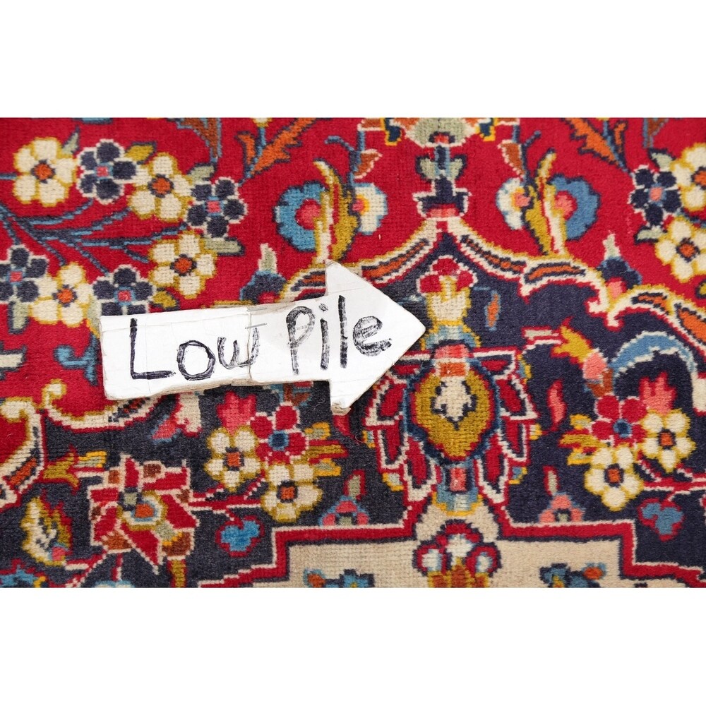 Floral Red/Navy Kashan Persian Area Rug Handmade Traditional Carpet - 6'5" x 9'10"