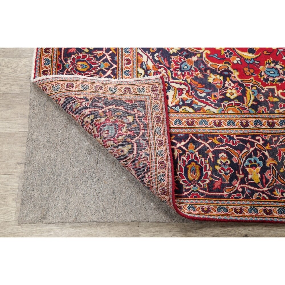 Floral Red/Navy Kashan Persian Area Rug Handmade Traditional Carpet - 6'5" x 9'10"