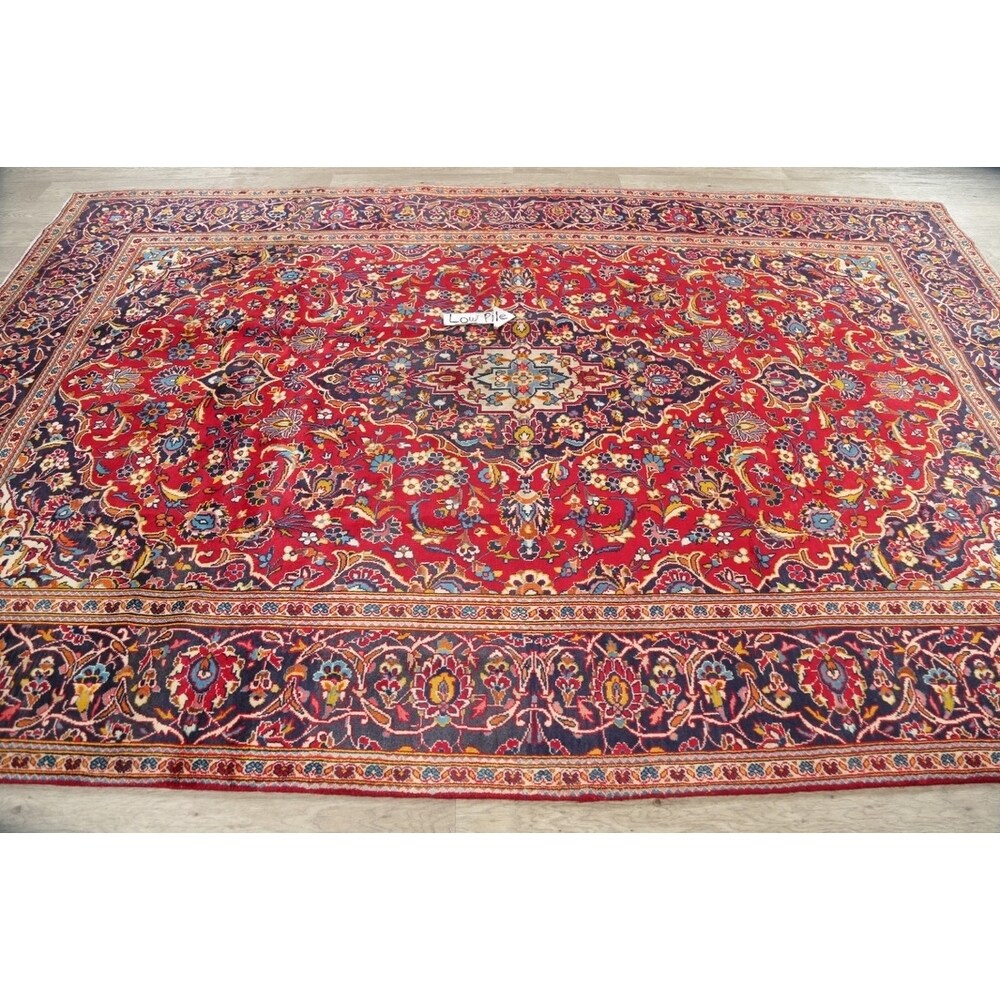 Floral Red/Navy Kashan Persian Area Rug Handmade Traditional Carpet - 6'5" x 9'10"