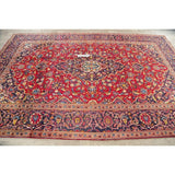 Floral Red/Navy Kashan Persian Area Rug Handmade Traditional Carpet - 6'5" x 9'10"
