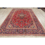 Floral Red/Navy Kashan Persian Area Rug Handmade Traditional Carpet - 6'5" x 9'10"
