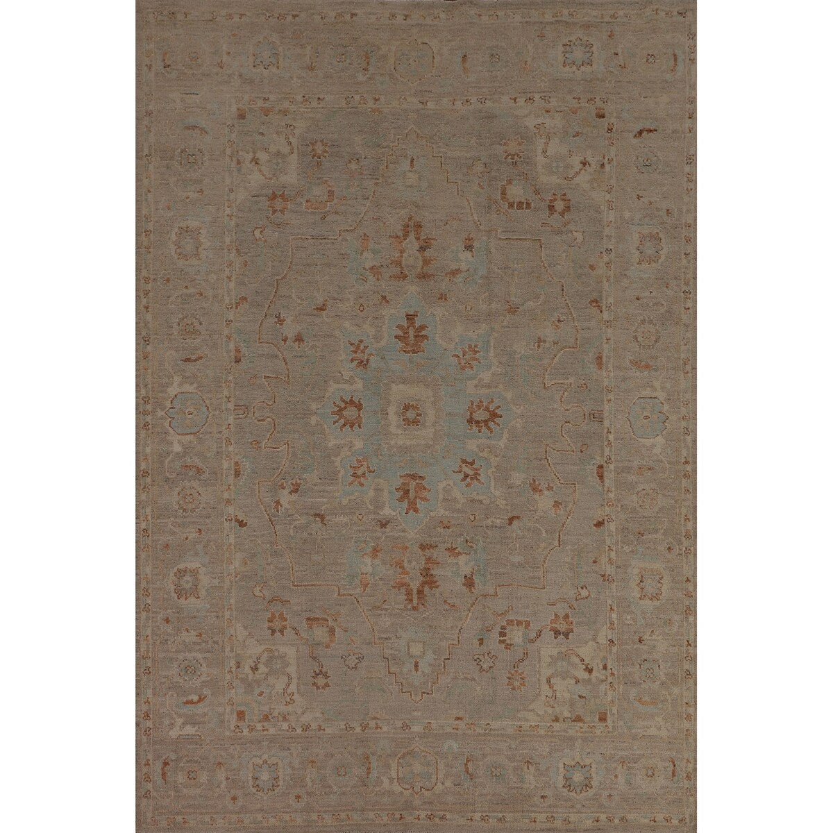 Floral Vegetable Dye Oushak Turkish Large Rug Hand-Knotted Wool Carpet