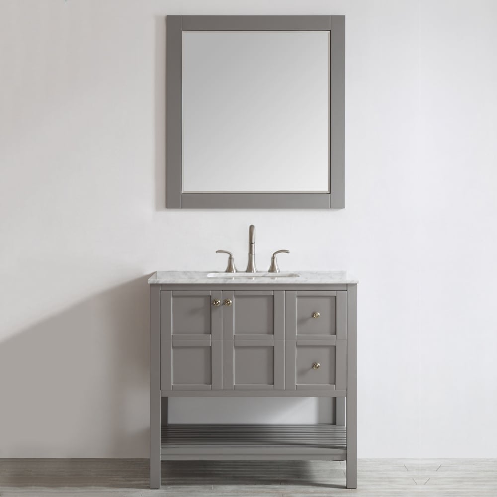 Florence 36 Inch Rectangular Bathroom/Vanity Framed Wall Mirror In Grey - 36 inches