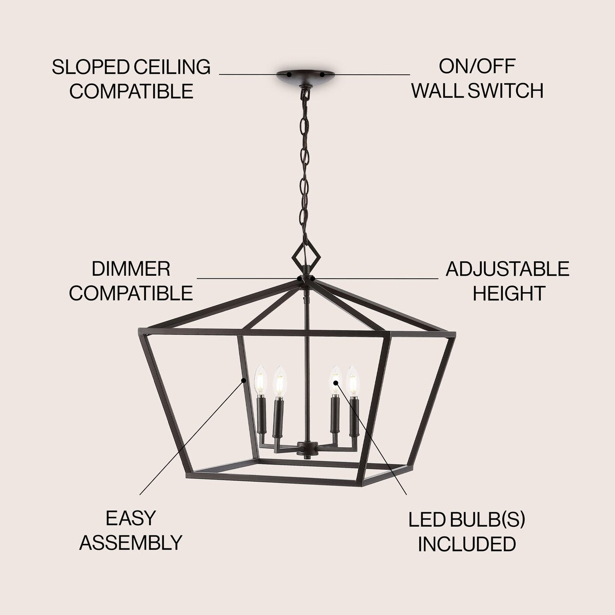 Floyd 4-Light Adjustable Iron Rustic Glam LED Pendant, by JONATHAN Y