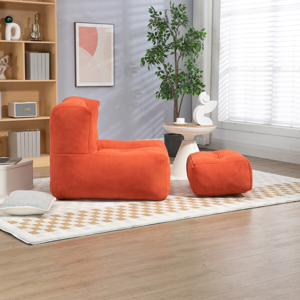Fluffy Bean Bag Chair Lazy Sofa Chair with Memory Foam and Ottoman,Multi-scene Use