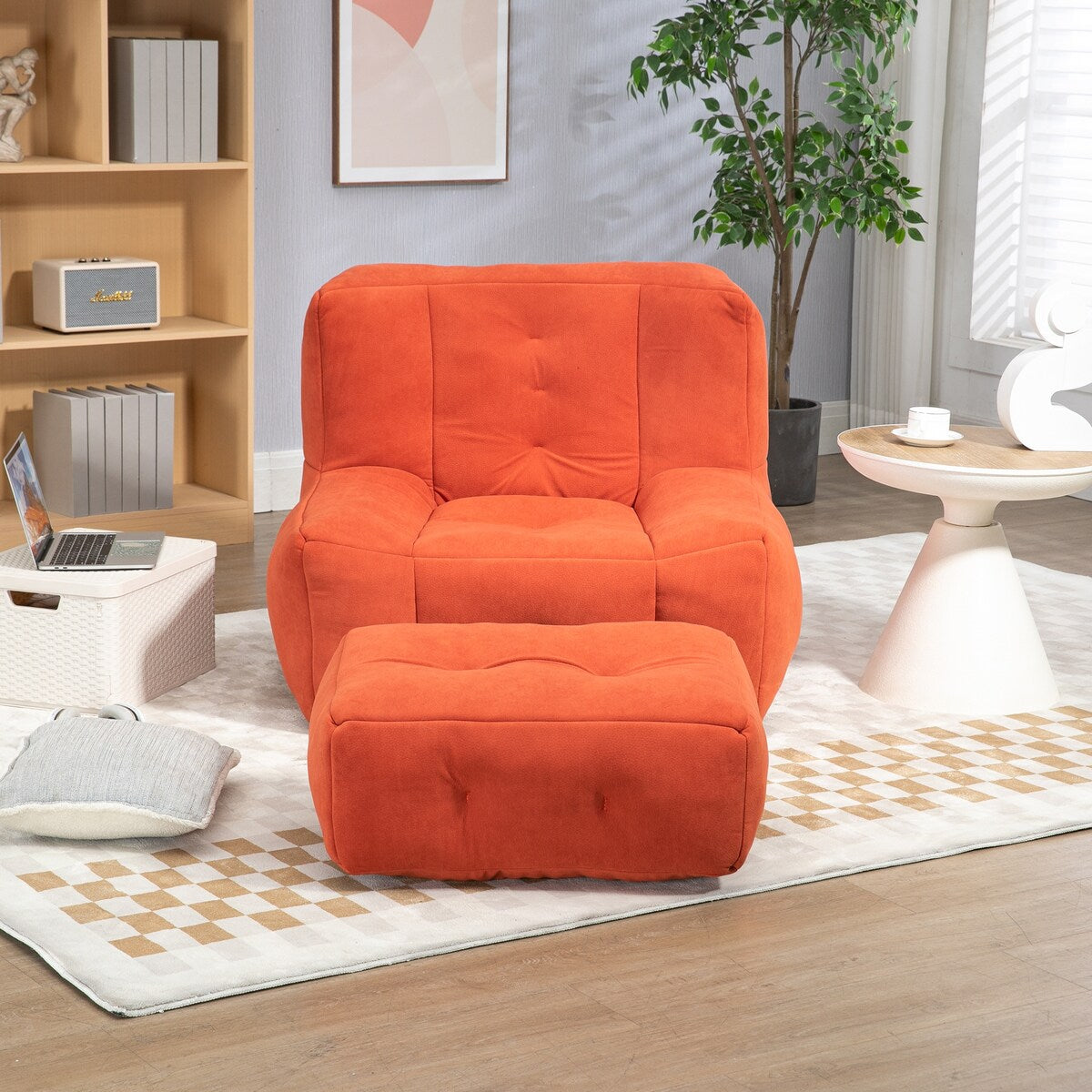 Fluffy Bean Bag Chair Lazy Sofa Chair with Memory Foam and Ottoman,Multi-scene Use
