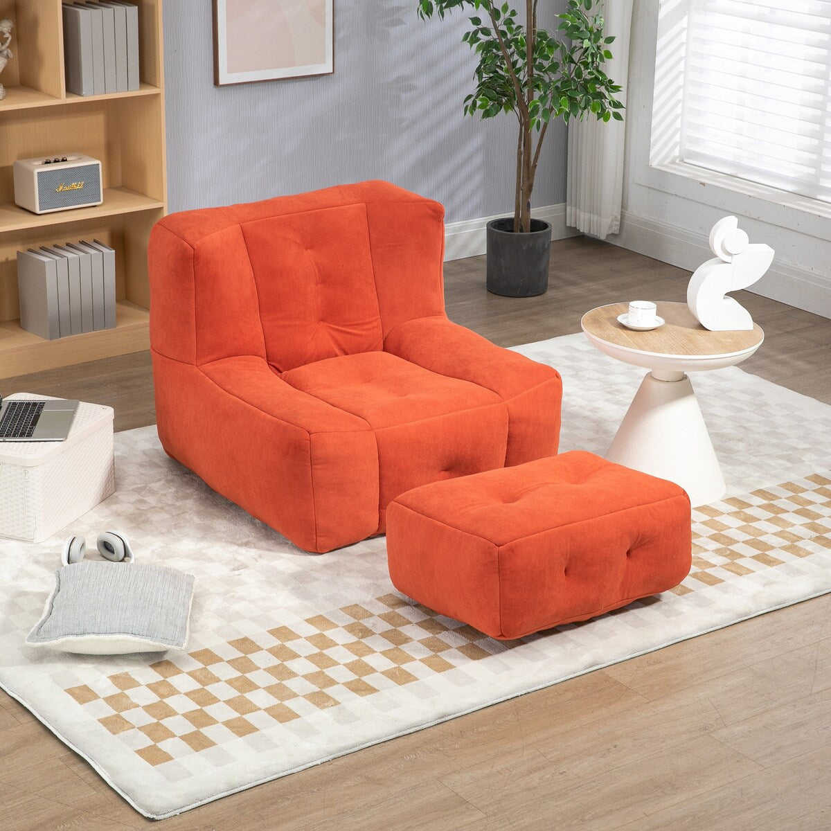 Fluffy Bean Bag Chair Lazy Sofa Chair with Memory Foam and Ottoman,Multi-scene Use