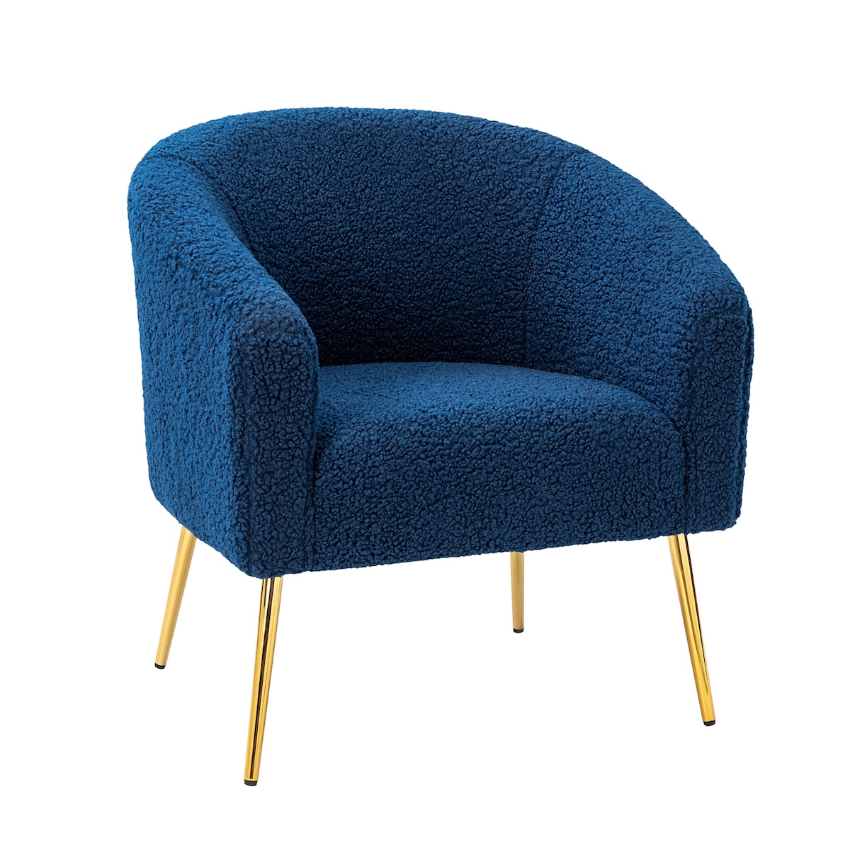 Fluffy Look Barrel Chair Polyester Fabric Padded Seat Arm Chairs with Metal Legs