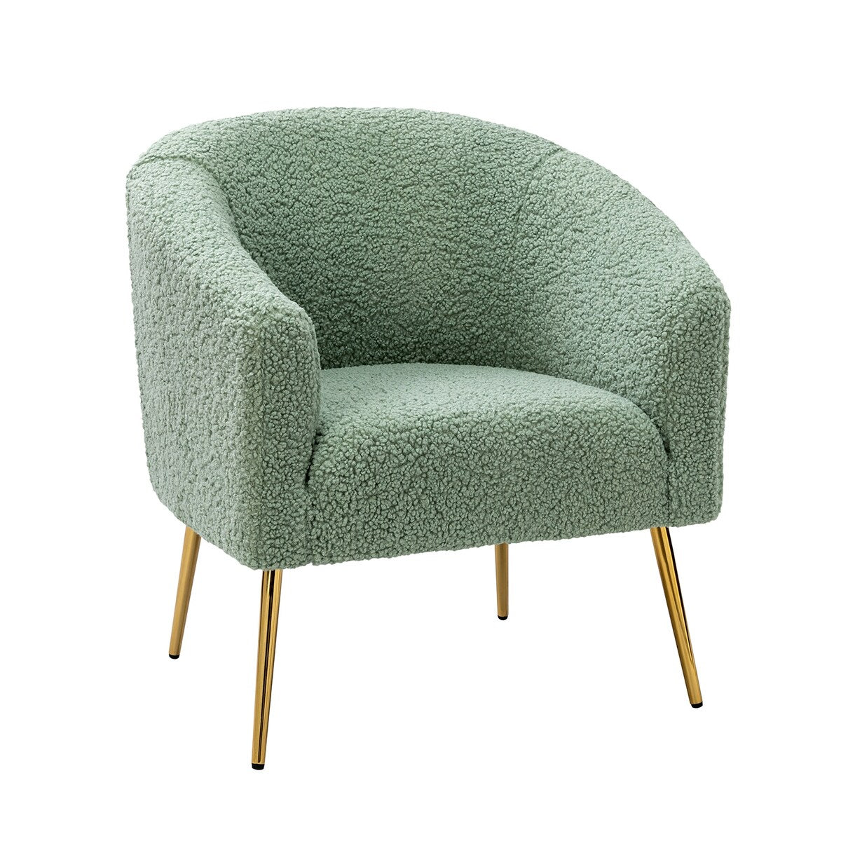 Fluffy Look Barrel Chair Polyester Fabric Padded Seat Arm Chairs with Metal Legs