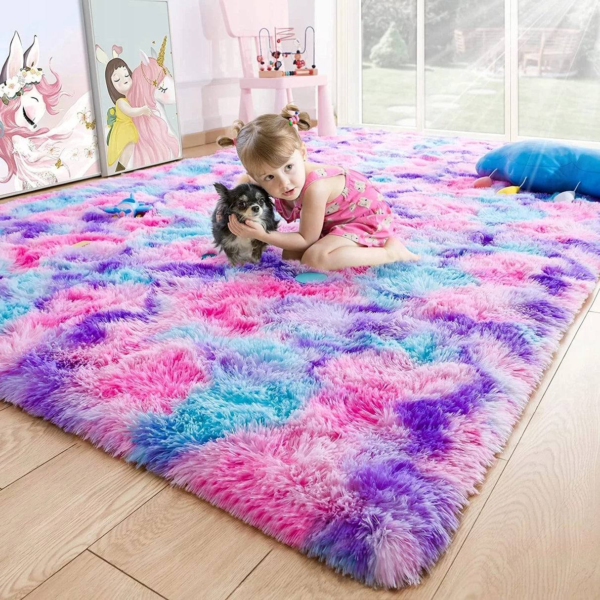 Fluffy Rainbow Nursery Rugs for Girls Kids Play Room Mats
