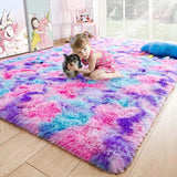 Fluffy Rainbow Nursery Rugs for Girls Kids Play Room Mats