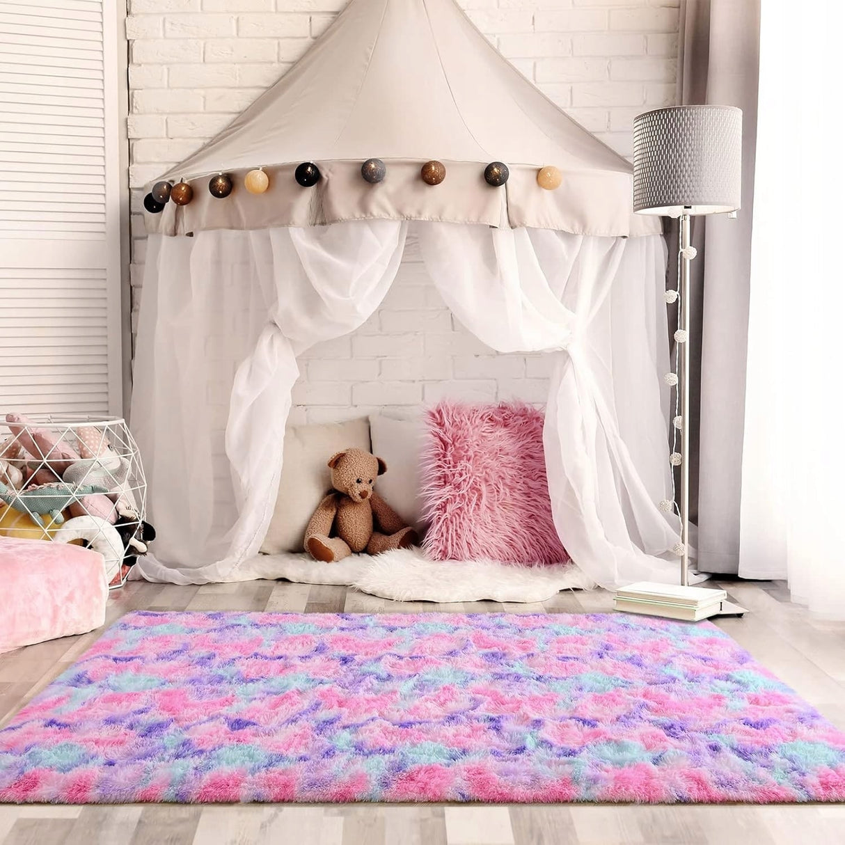 Fluffy Rainbow Nursery Rugs for Girls Kids Play Room Mats