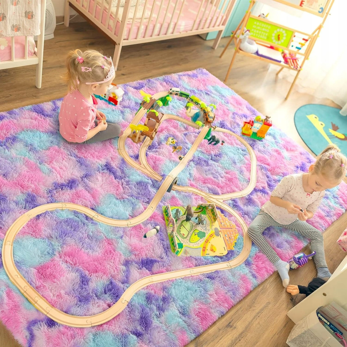 Fluffy Rainbow Nursery Rugs for Girls Kids Play Room Mats