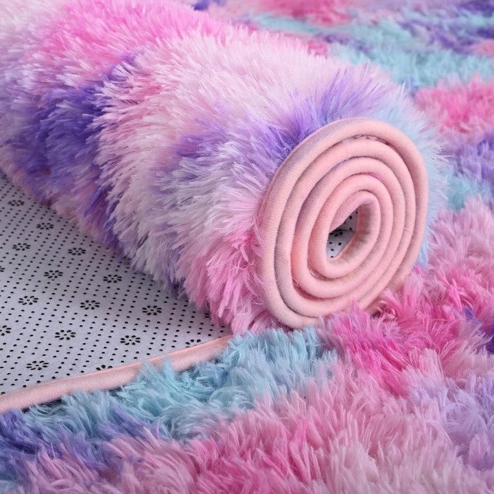 Fluffy Rainbow Nursery Rugs for Girls Kids Play Room Mats