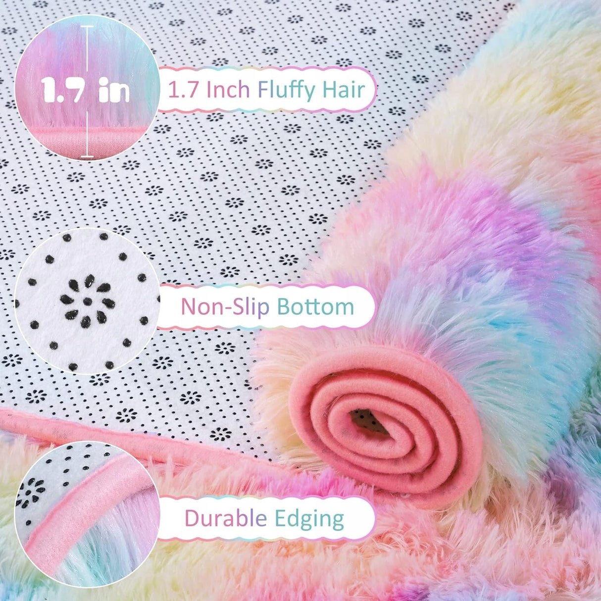 Fluffy Rainbow Nursery Rugs for Girls Kids Play Room Mats