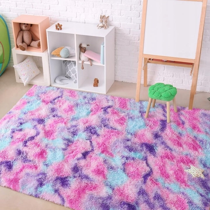 Fluffy Rainbow Nursery Rugs for Girls Kids Play Room Mats