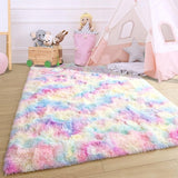 Fluffy Rainbow Nursery Rugs for Girls Kids Play Room Mats