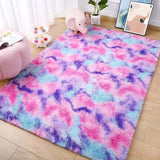 Fluffy Rainbow Nursery Rugs for Girls Kids Play Room Mats