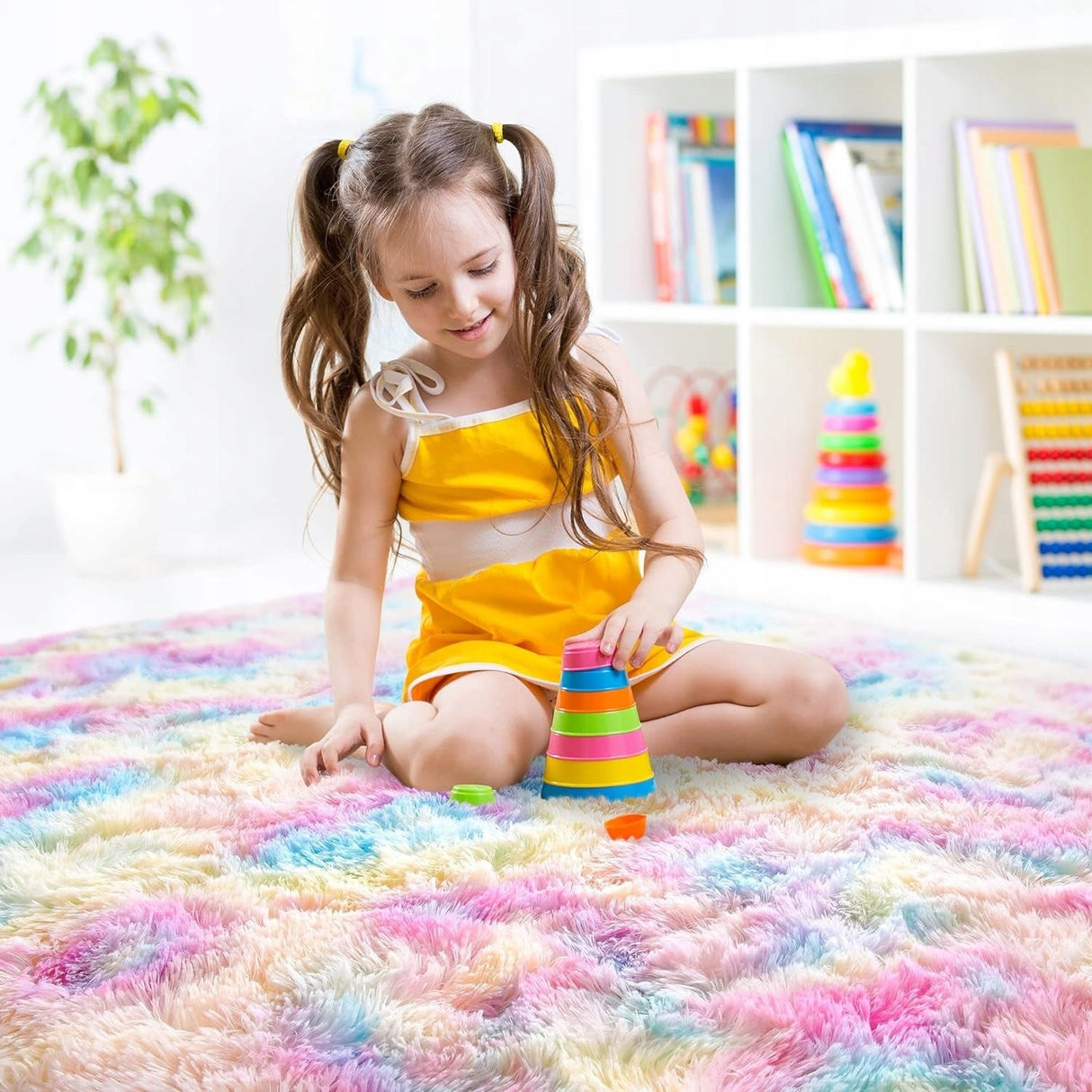 Fluffy Rainbow Nursery Rugs for Girls Kids Play Room Mats