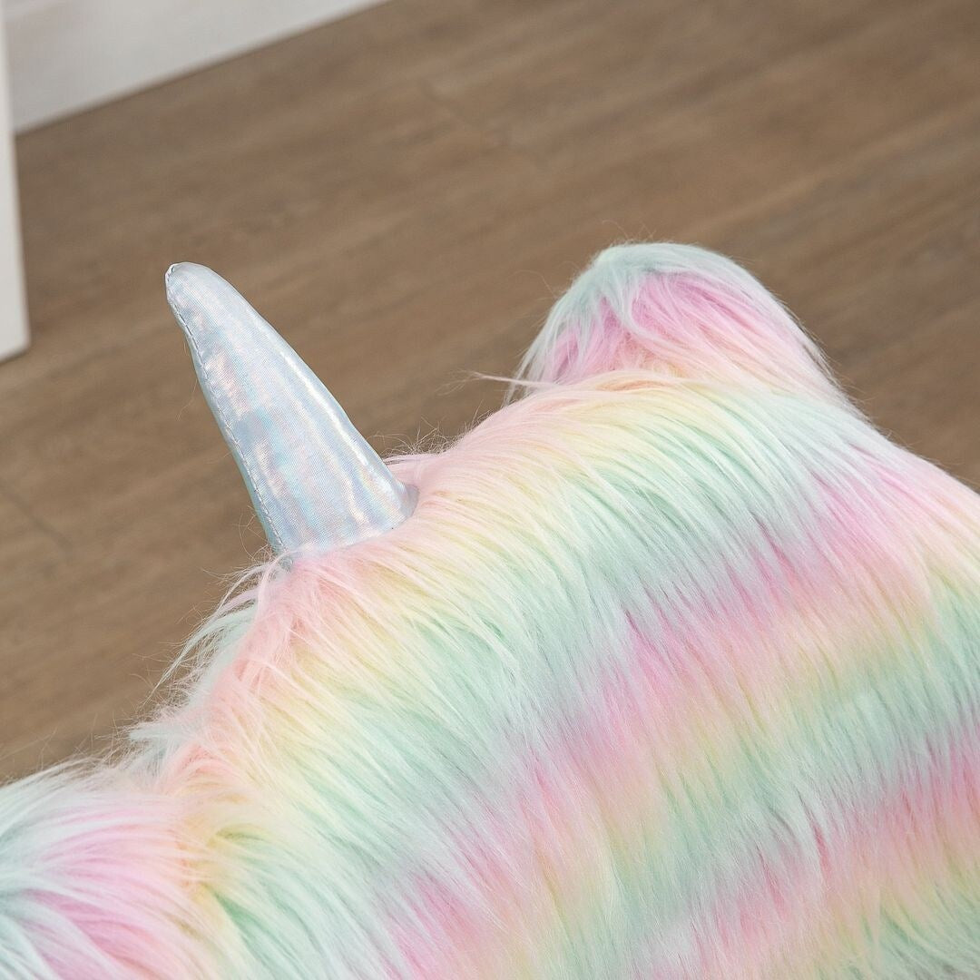Fluffy Unicorn Office Chair with Wheels, Adjustable Height, Rainbow