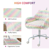 Fluffy Unicorn Office Chair with Wheels, Adjustable Height, Rainbow