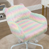 Fluffy Unicorn Office Chair with Wheels, Adjustable Height, Rainbow