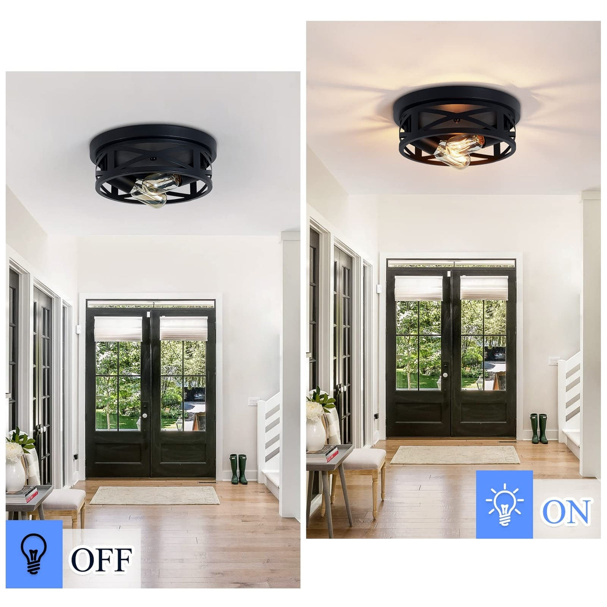 Flush Mount Ceiling Light Fixture,Black 2-Light Hallway Light Fixtures Ceiling,Light Fixtures Ceiling Mount(2 Pack)
