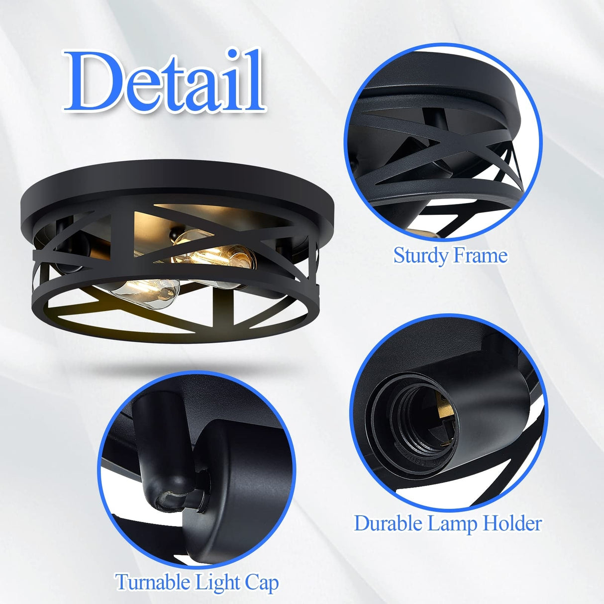 Flush Mount Ceiling Light Fixture,Black 2-Light Hallway Light Fixtures Ceiling,Light Fixtures Ceiling Mount(2 Pack)