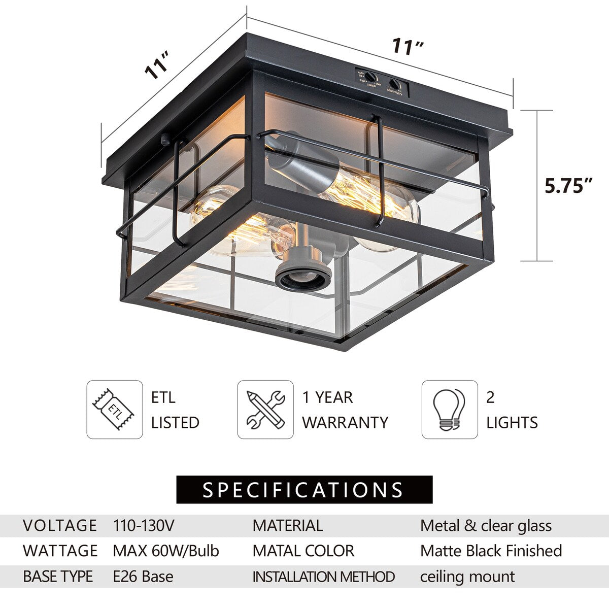 Flush Mount Outdoor Ceiling Light with Motion Sensor - 1 pack