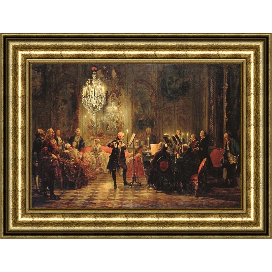 Flute Concert with Frederick the Great in Sanssouci by Adolph von Menzel Giclee Print Oil Painting Gold Frame Size 23" x 17"
