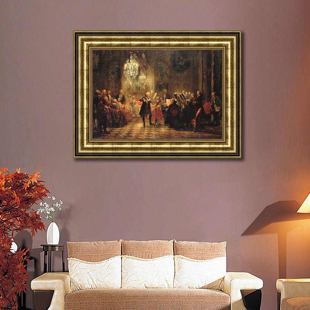 Flute Concert with Frederick the Great in Sanssouci by Adolph von Menzel Giclee Print Oil Painting Gold Frame Size 23" x 17"