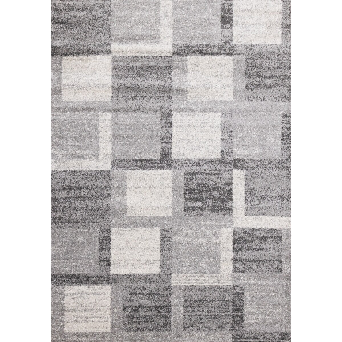 Flynn Collection - Grey/White Distressed Squares Rug