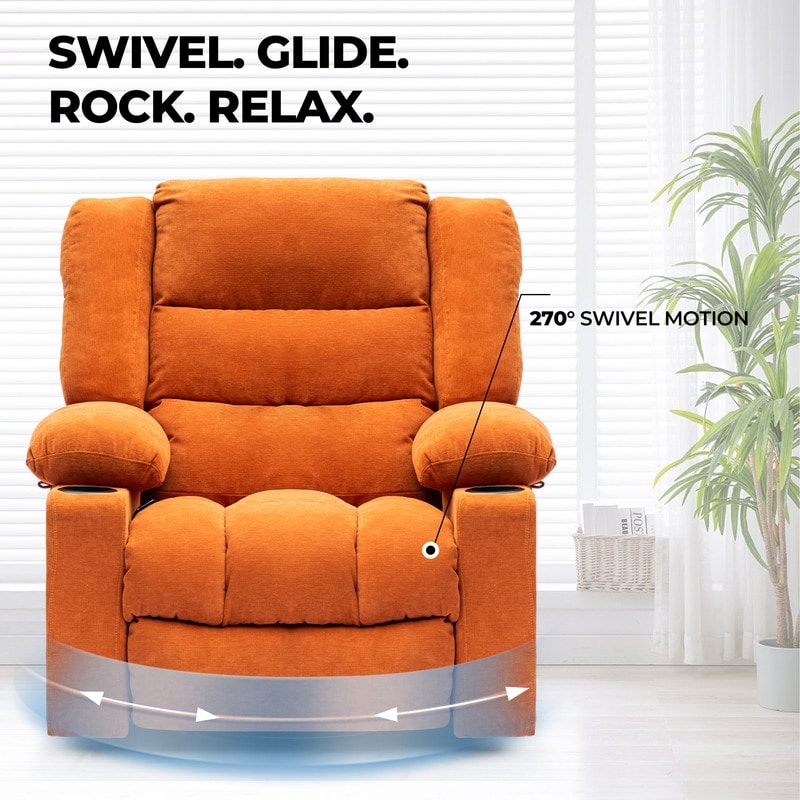 Foam Manual Swivel Rocker Recliner Heating Massage Chair, Orange