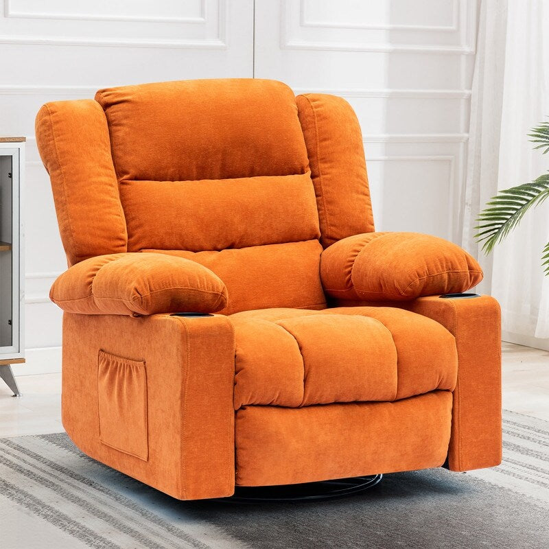 Foam Manual Swivel Rocker Recliner Heating Massage Chair, Orange