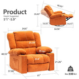 Foam Manual Swivel Rocker Recliner Heating Massage Chair, Orange