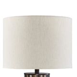 Foer 27 Inch Table Lamp, Cream Drum Fabric Shade, Black Brown Resin Base