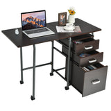 Foldable Computer Desk Laptop Table Wheeled Workstation with 3 Drawers