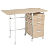 Foldable Computer Desk Laptop Table Wheeled Workstation with 3 Drawers
