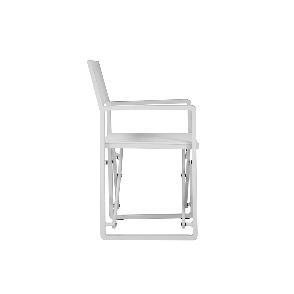 Foldable Metal Directors Chair Set with Fabric Seat and Back, White