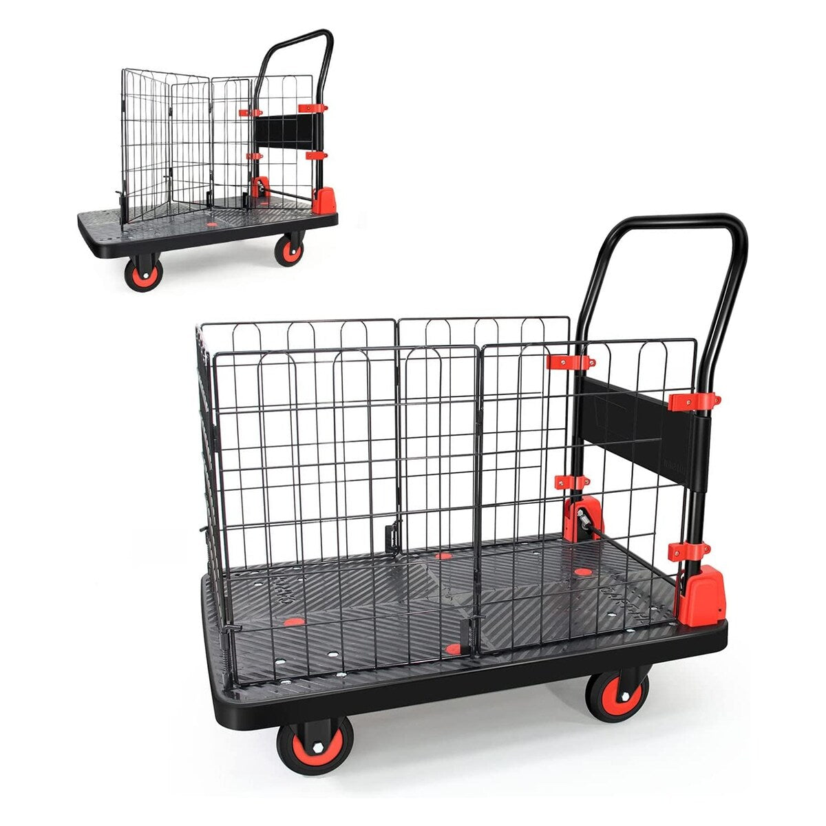 Foldable Platform Push Hand Truck Cart, Basket Cage Cart, 660 lbs. Weight Capacity - 660-lbs-Weight-Capacity