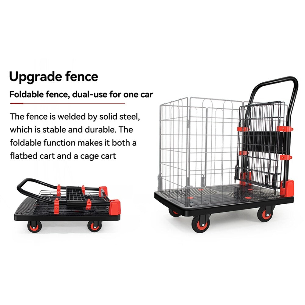 Foldable Platform Push Hand Truck Cart, Basket Cage Cart, 660 lbs. Weight Capacity - 660-lbs-Weight-Capacity