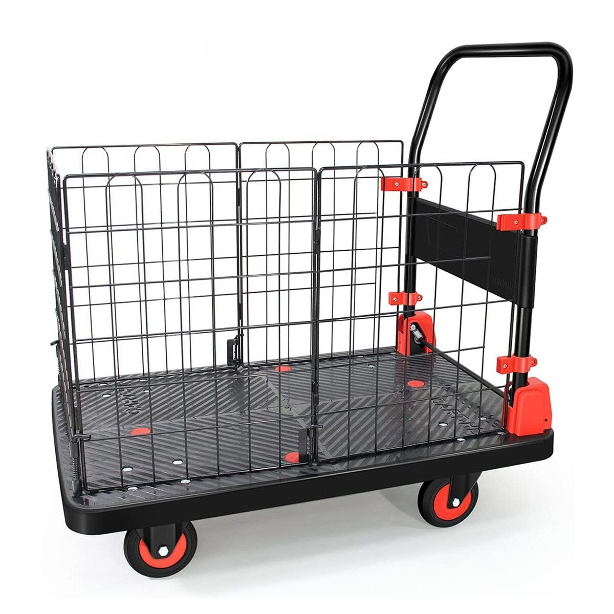 Foldable Platform Push Hand Truck Cart, Basket Cage Cart, 660 lbs. Weight Capacity - 660-lbs-Weight-Capacity